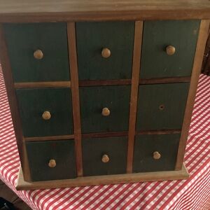 Wood Multi-Drawer Organizer in Dark Green and Natural Wood
